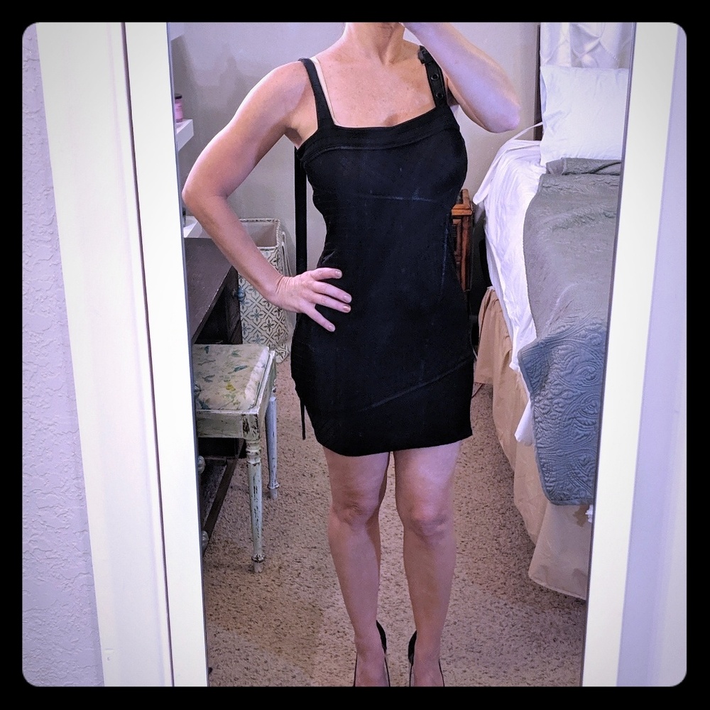 SALVAGE Little Black Dress With Leather Straps